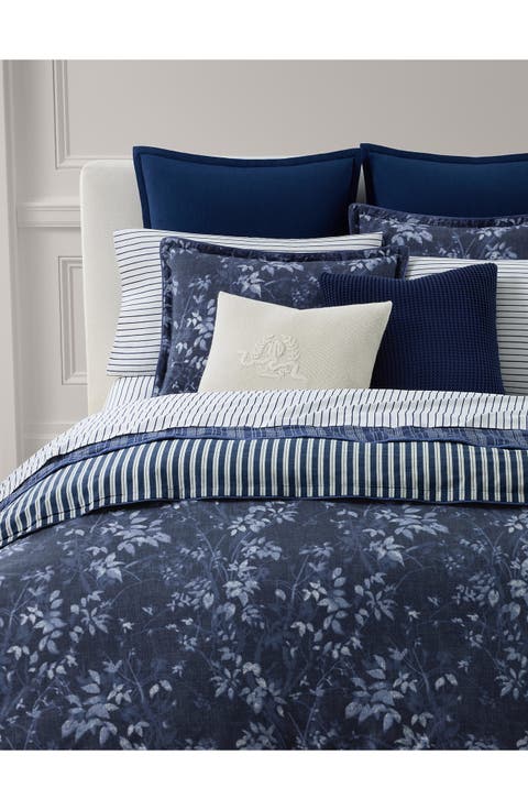 Caterina Floral & Stripe Reversible Cotton Percale Duvet Cover & Sham Set