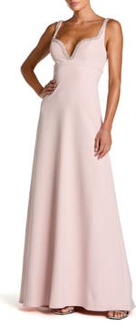Mac Duggal Petite Crepe A Line Gown With Rhinestone Trim