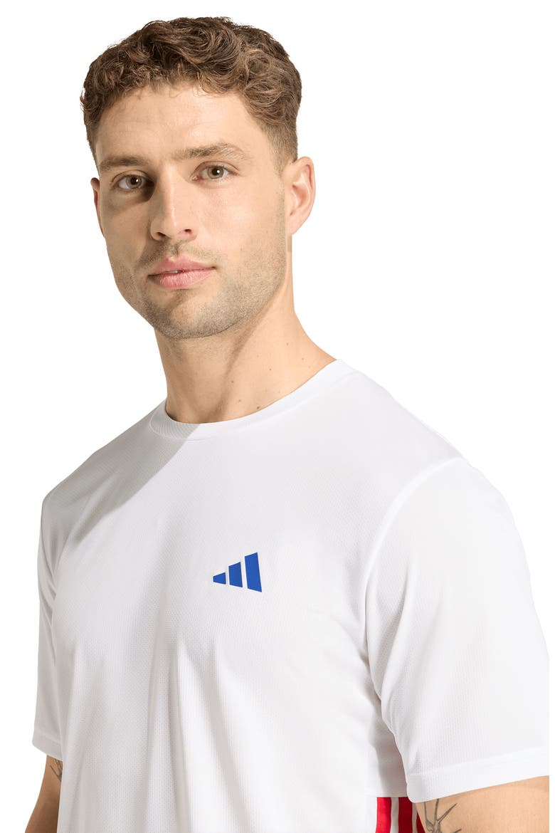 Workout Essentials Climacool 3-Stripes T-Shirt, Alternate, color, WHITE/ BETTER SCARLET