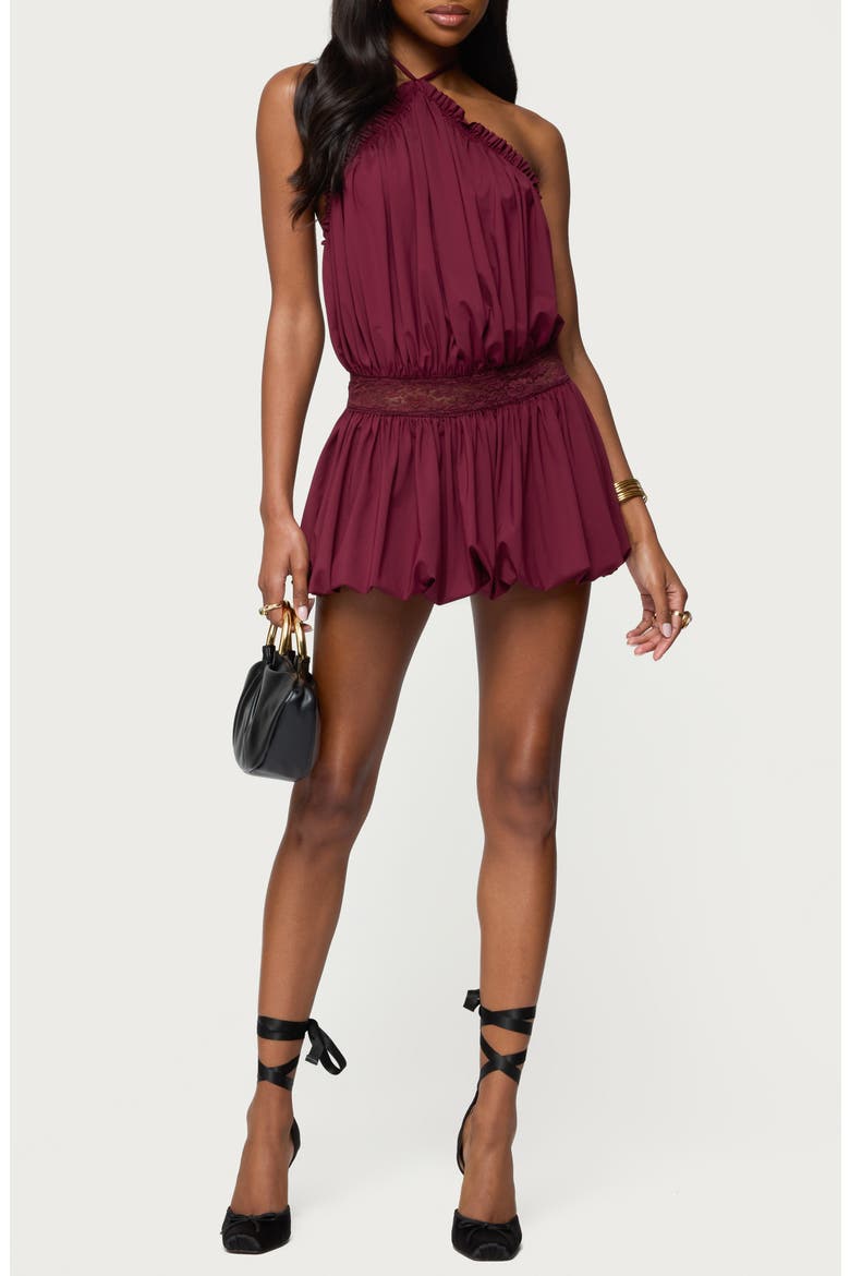 Aida Open Back Bubble Hem Halter Minidress, Main, color, BURGUNDY