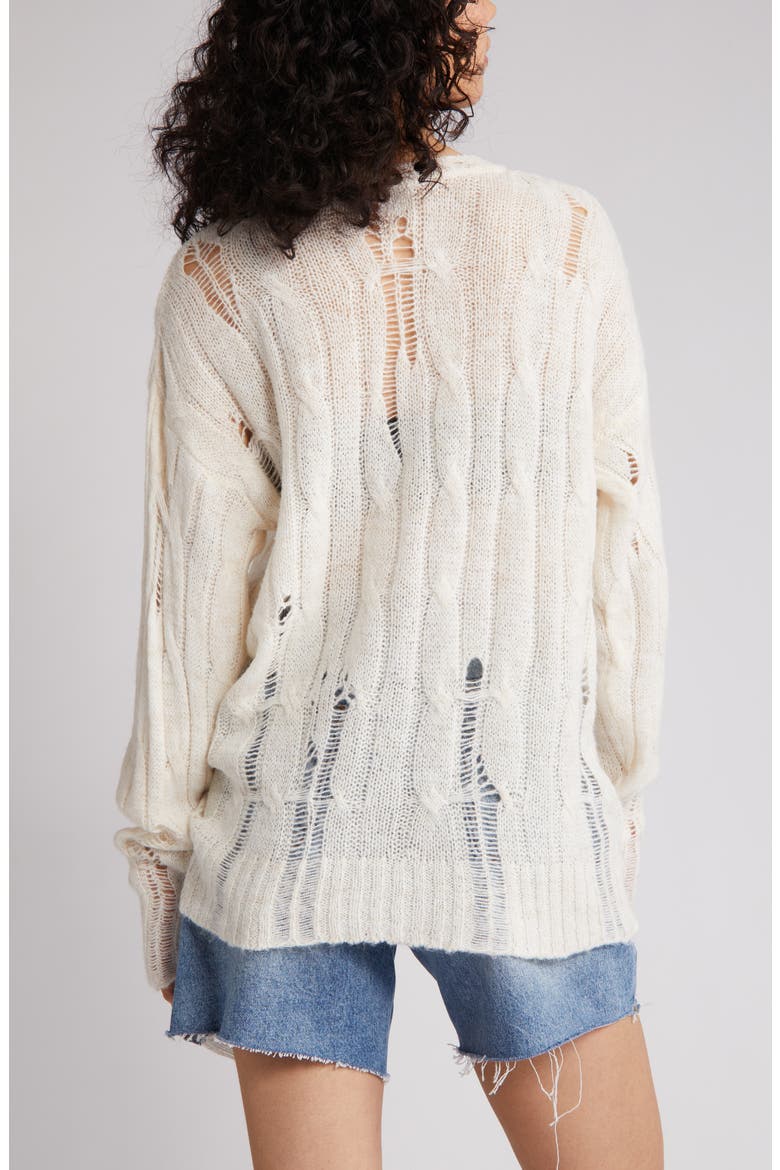 Distressed Cable Stitch Sweater, Alternate, color, WHITE