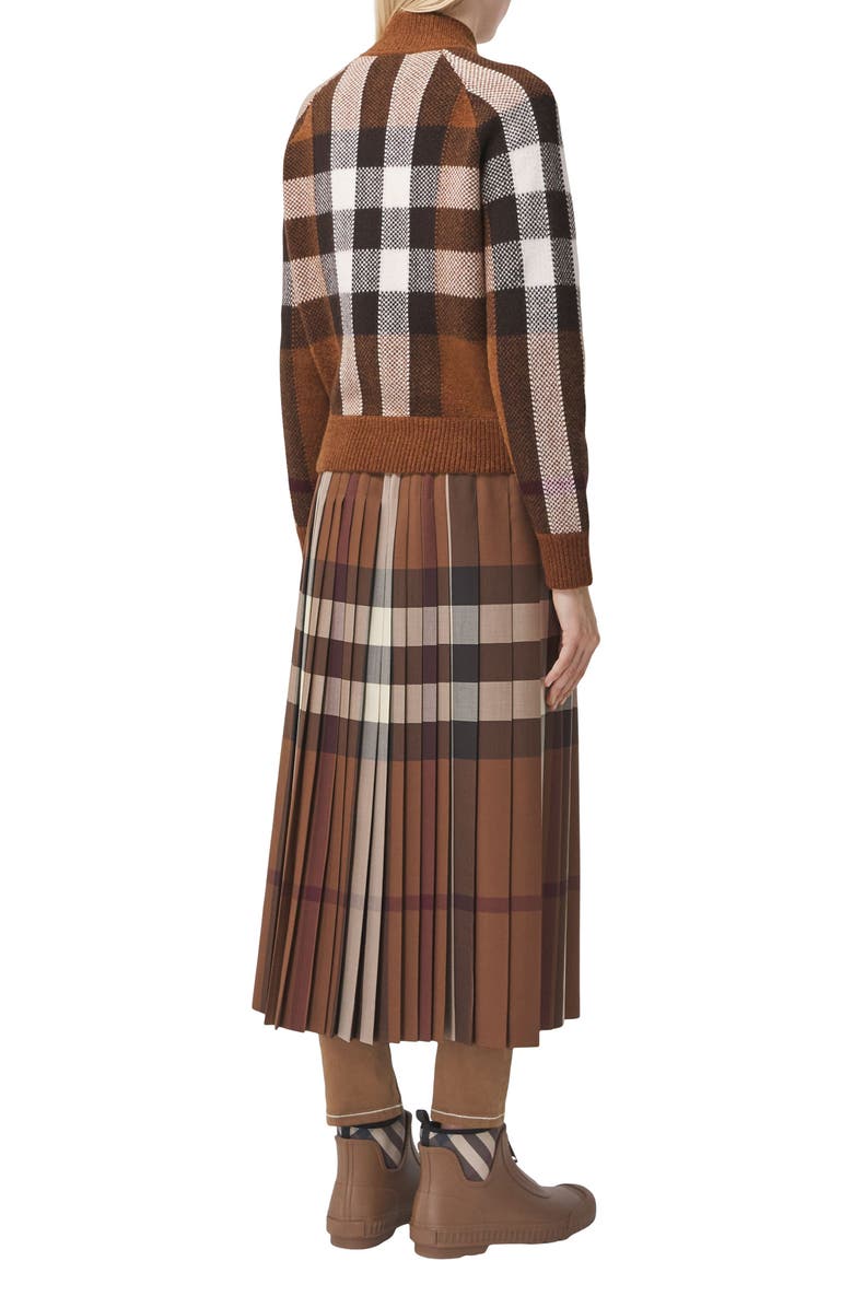 Burberry Demmi Check Jacquard Wool & Cashmere Sweater Bomber Jacket, Alternate, color, 