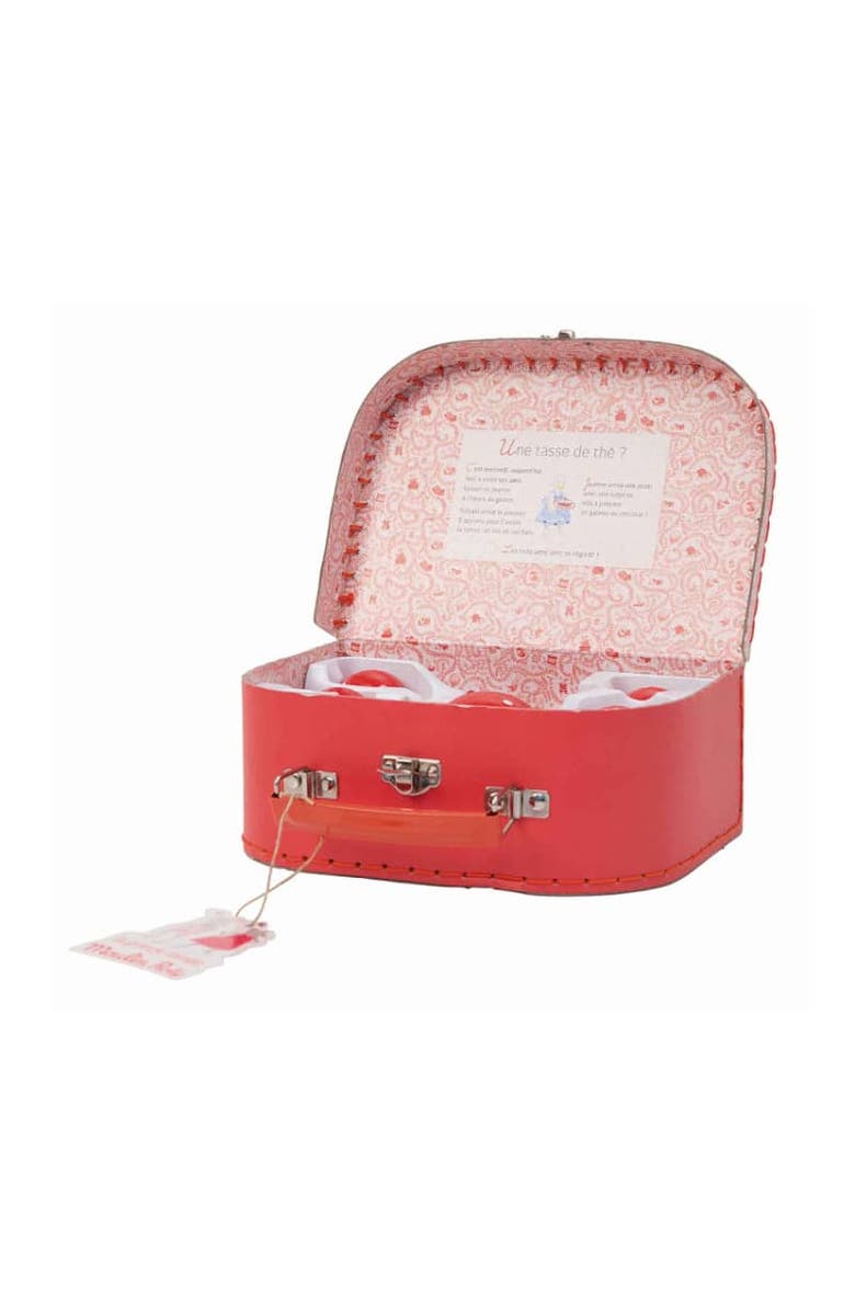 Moulin Roty Suitcase Tea Party Ceramic Set The Big Family, Alternate, color, Red
