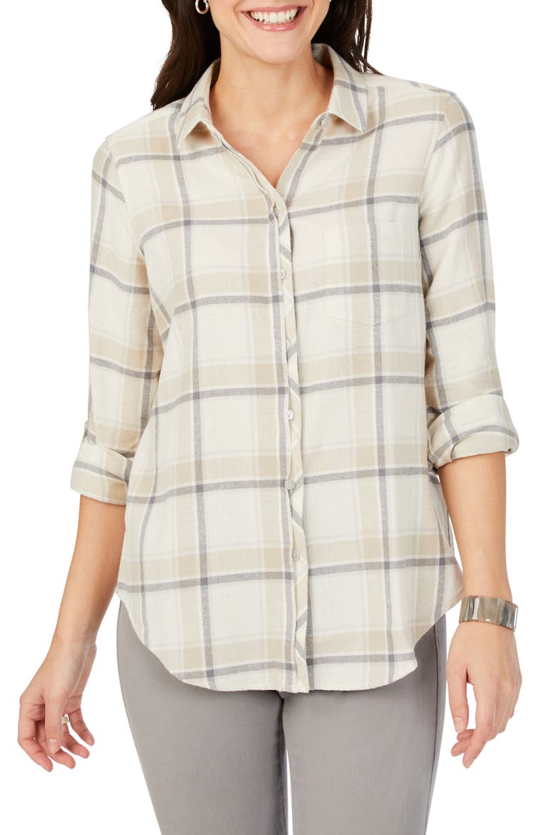 Charlie Plaid Cotton Button-Up Shirt, Main, color, IVORY MULTI