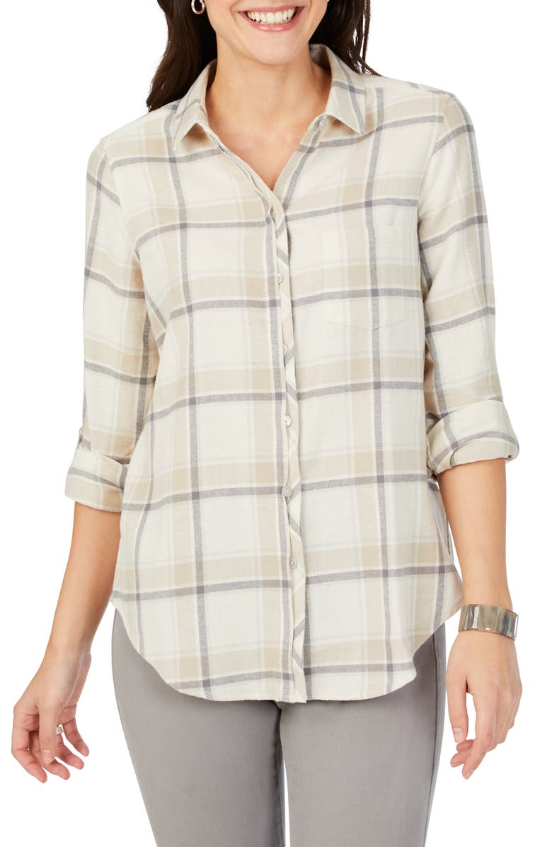 Foxcroft Charlie Plaid Cotton Button-Up Shirt, Main, color, 