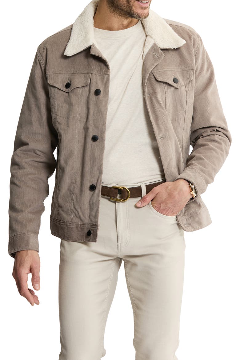 Corduroy Faux Shearling Lined Trucker Jacket, Main, color, OFF WHITE