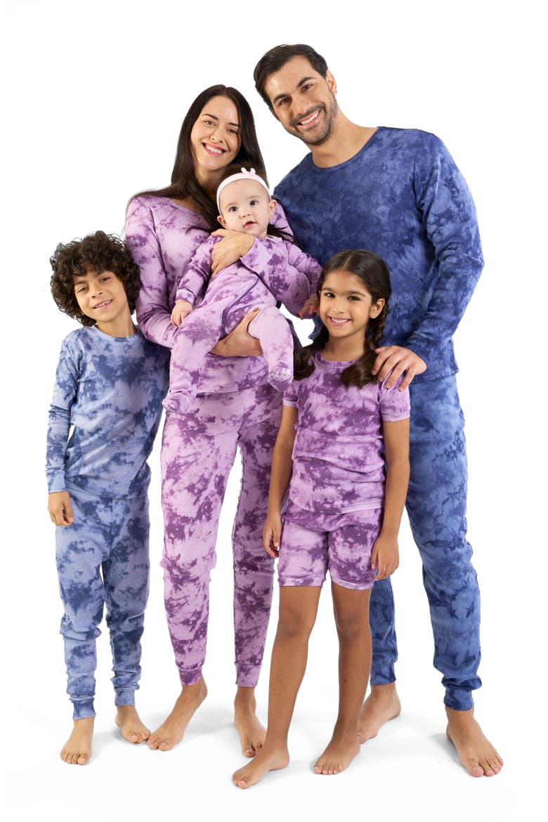Kids Short Sleeve Cotton Tie Dye Matching Family Pajamas, Alternate, color, Tie Dye Purple Mix