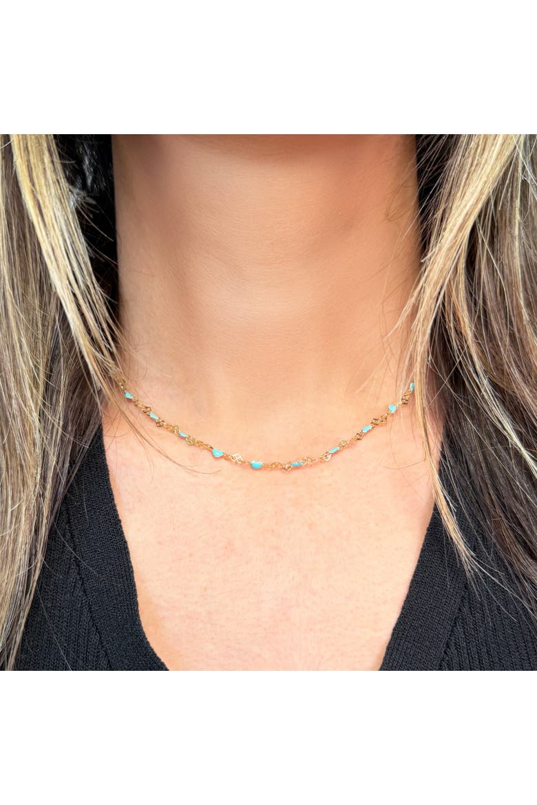 Blue Enamel Heart Link Necklace, Alternate, color, Gold-Plated Sterling Silver
