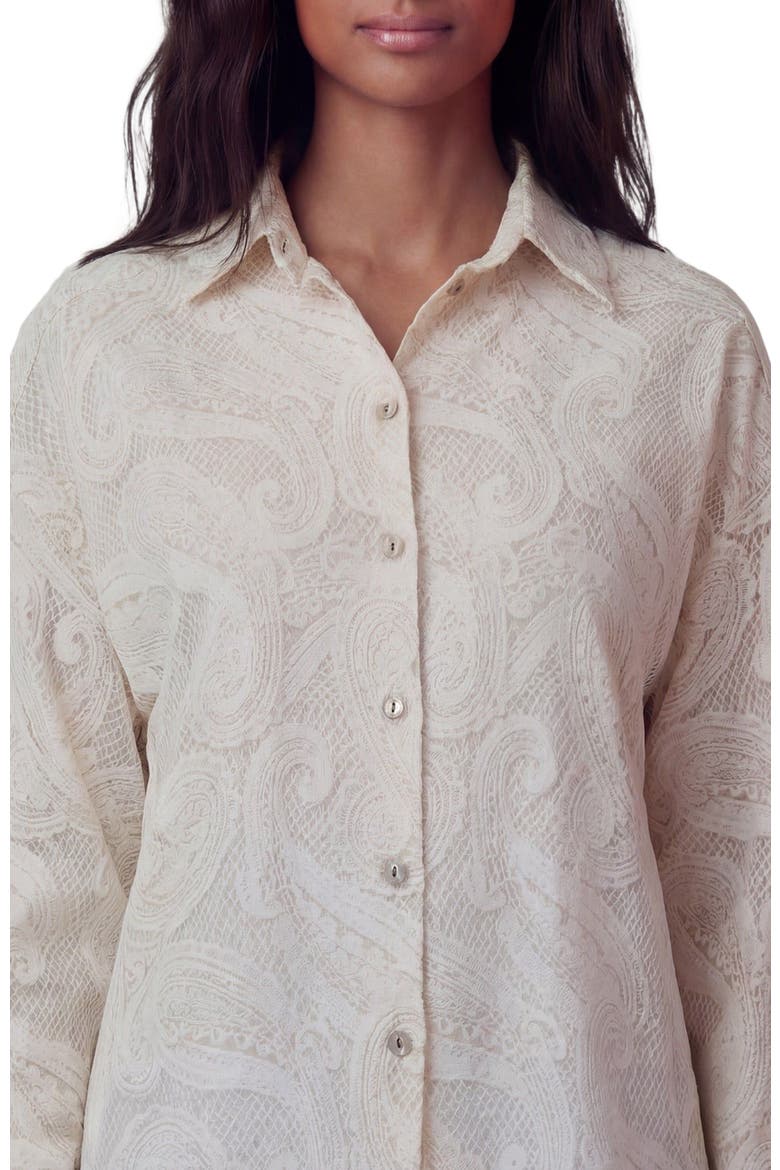 Crochet Paisley Womens Relaxed Linen Shirt, Alternate, color, CROCHET PAISLEY IVORY