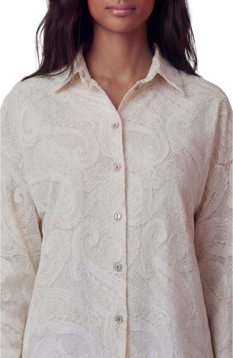 Lords of Harlech Crochet Paisley Womens Linen Shirt, Alternate, color, Crochet Paisley Ivory