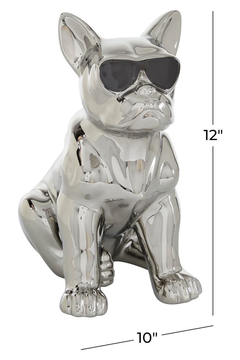 Silvertone Ceramic Bulldog Sculpture with Sunglasses, Alternate, color, SILVER