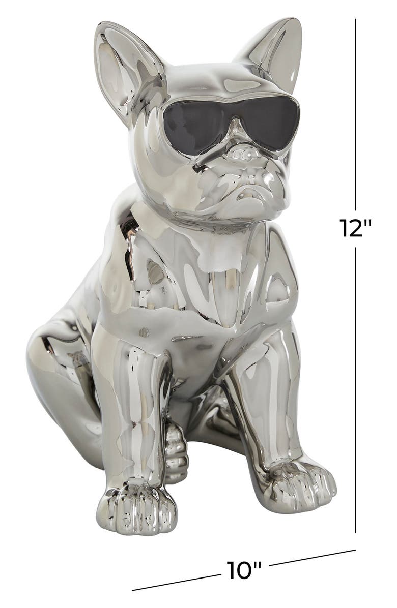 COSMO BY COSMOPOLITAN Silvertone Ceramic Bulldog Sculpture with Sunglasses, Alternate, color, Silver