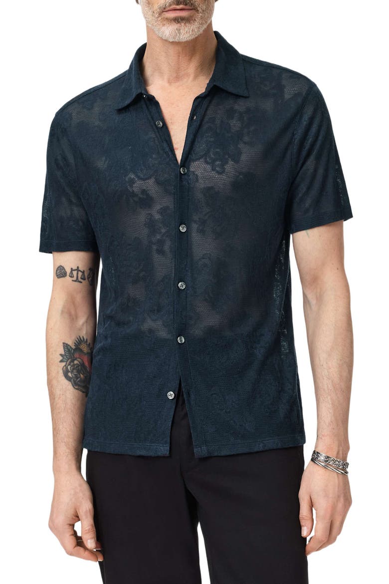 Biaggio Jacquard Mesh Short Sleeve Button-Up Shirt, Alternate, color, DEEP BLUE