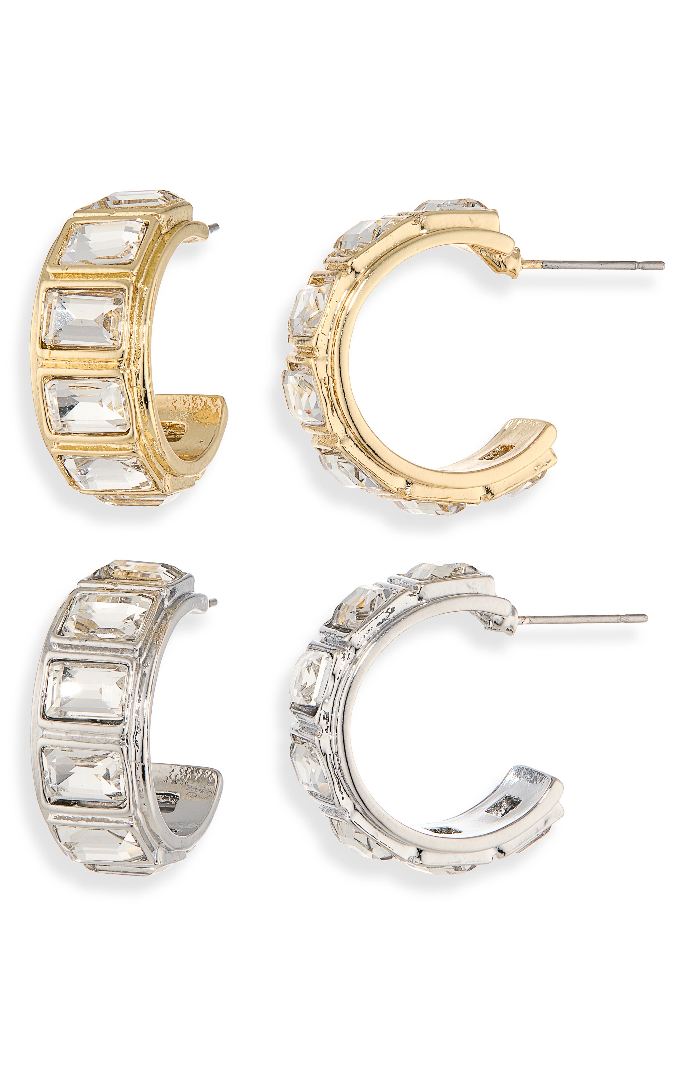 NATASHA 2-Pack Faceted Stone Hoop Earrings