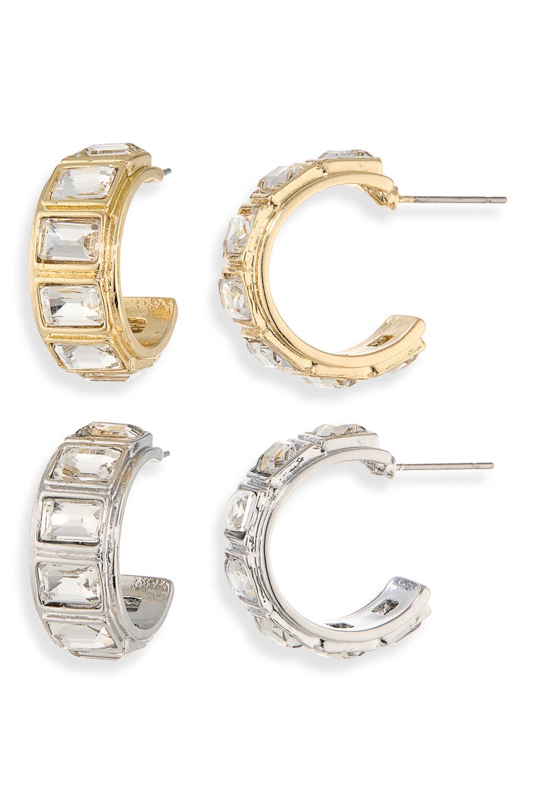 2-Pack Faceted Stone Hoop Earrings, Main, color, GOLD/ SILVER