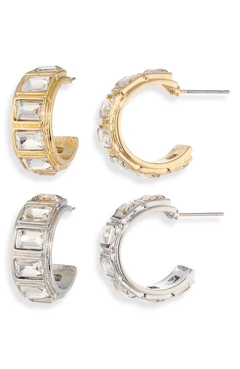 2-Pack Faceted Stone Hoop Earrings