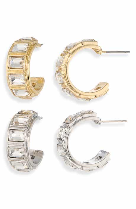 NATASHA 2-Pack Faceted Stone Hoop Earrings
