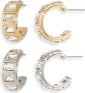 NATASHA 2-Pack Faceted Stone Hoop Earrings