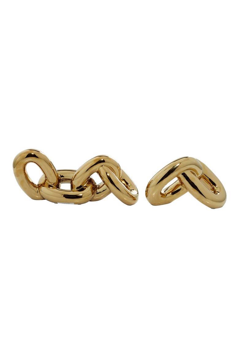 Goldtone Porcelain Chain Sculpture - Set of 2, Alternate, color, GOLD