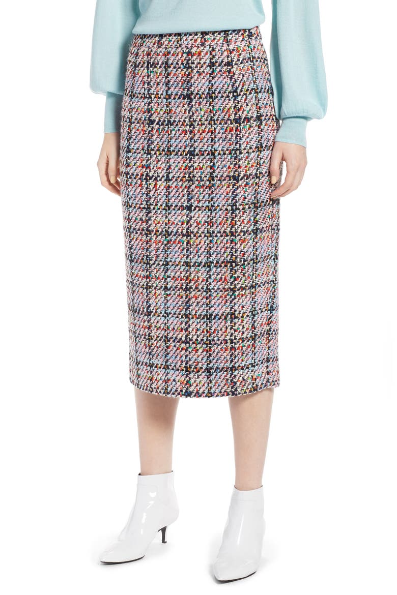 Tweed Midi Skirt, Main, color, PINK MULTI TWEED