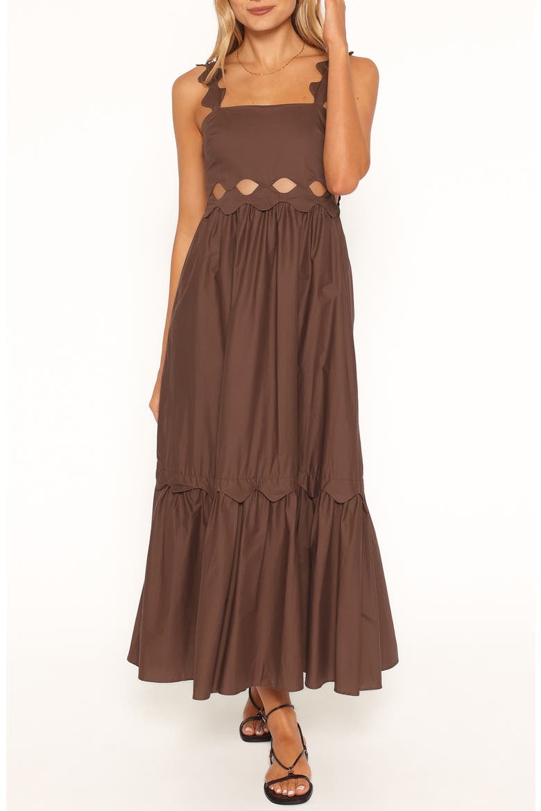 Dixie Scalloped Cutout Cotton Maxi Dress, Main, color, BROWN