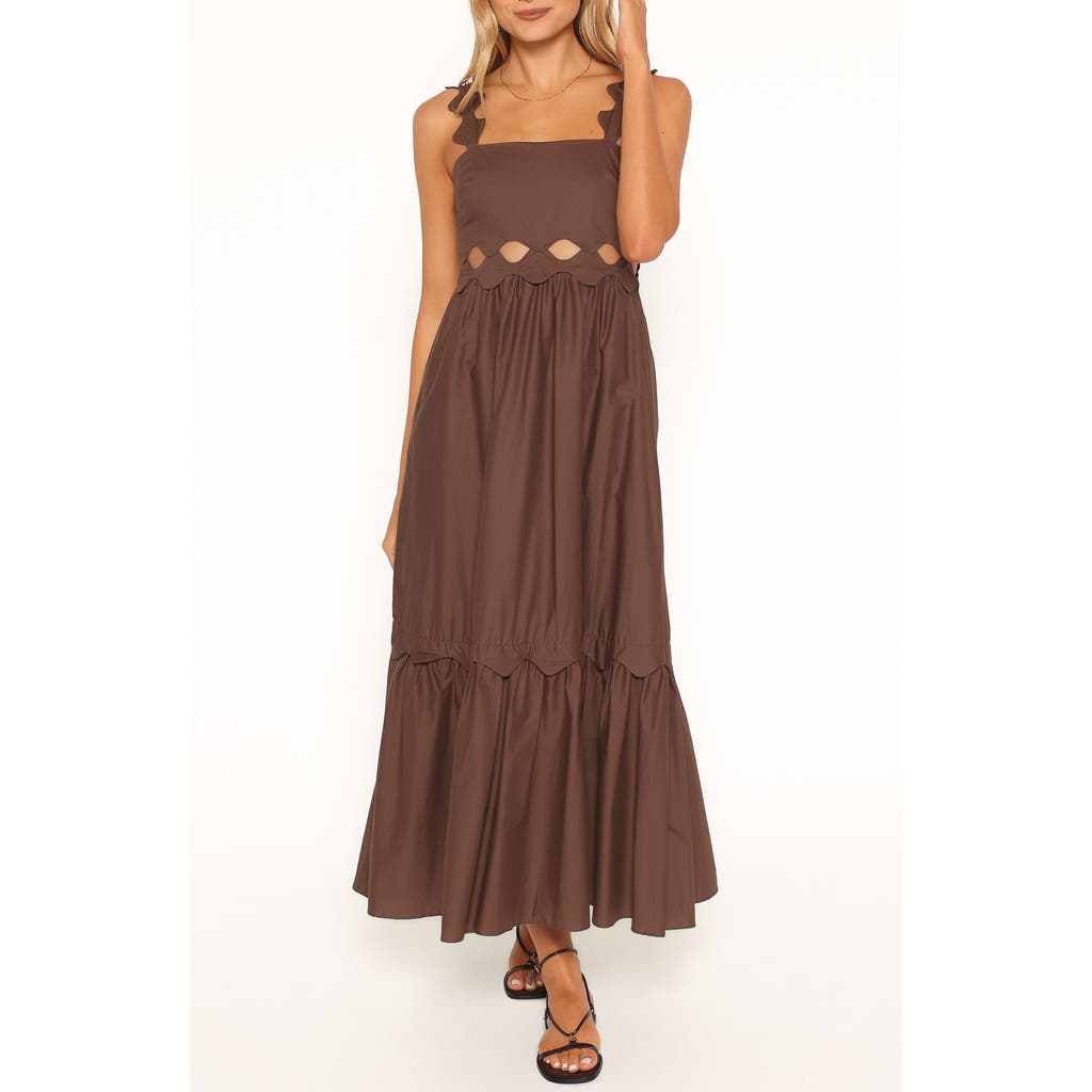 Petal And Pup Petal & Pup Dixie Scalloped Cutout Cotton Maxi Dress In Brown