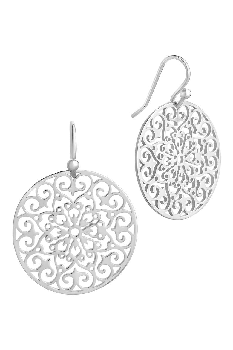 Round Filigree Drop Earrings, Alternate, color, SILVER