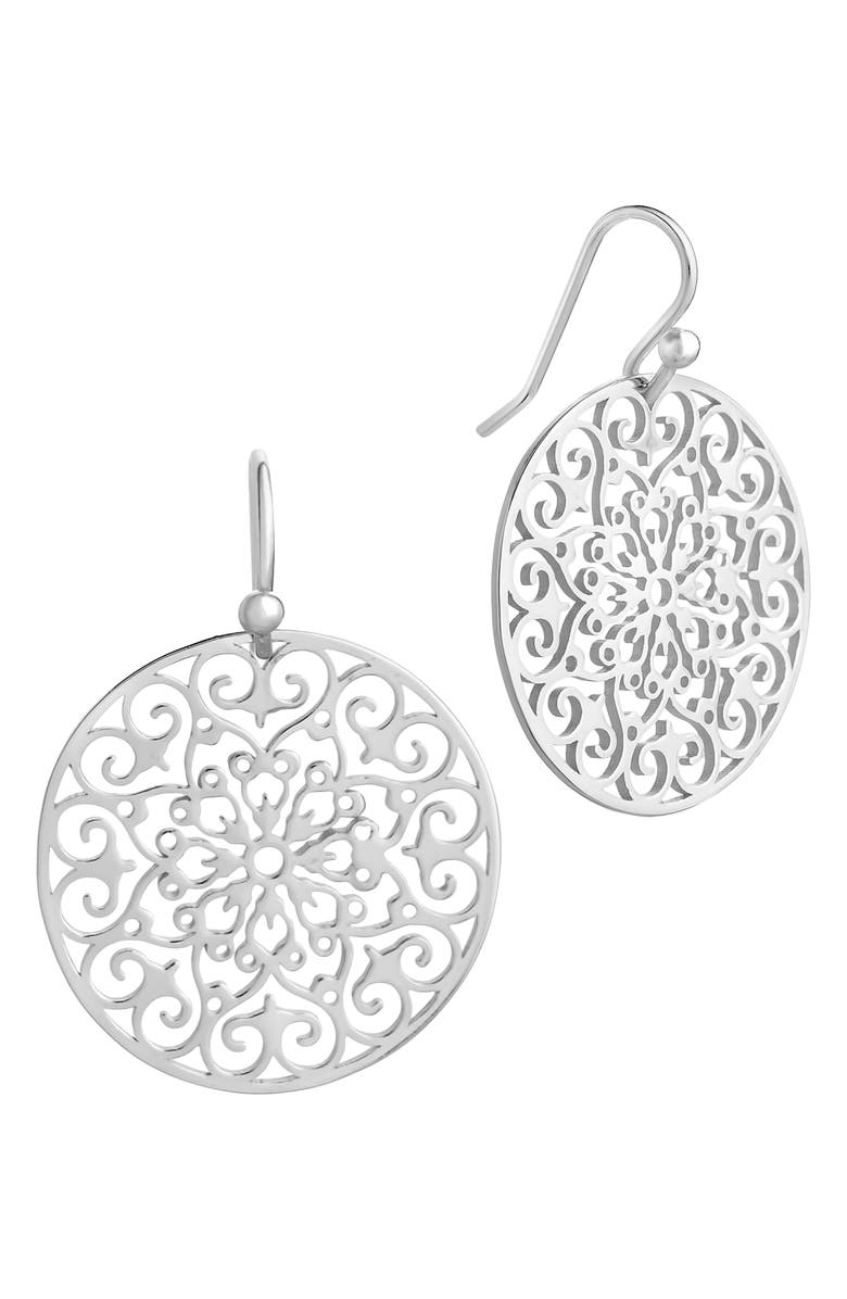 Sterling Forever Round Filigree Drop Earrings, Alternate, color, Silver