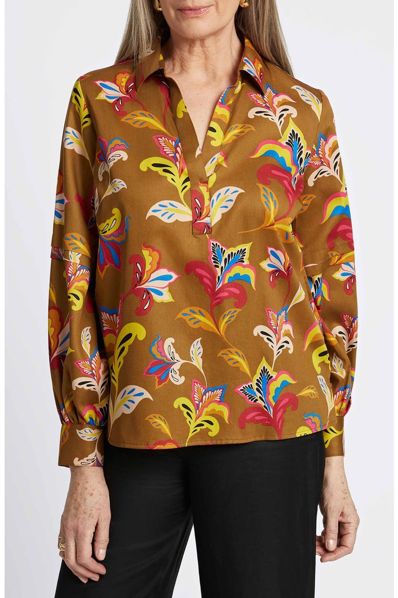 Frankie Wrinkle Resistant Top, Main, color, BROWN MULTI