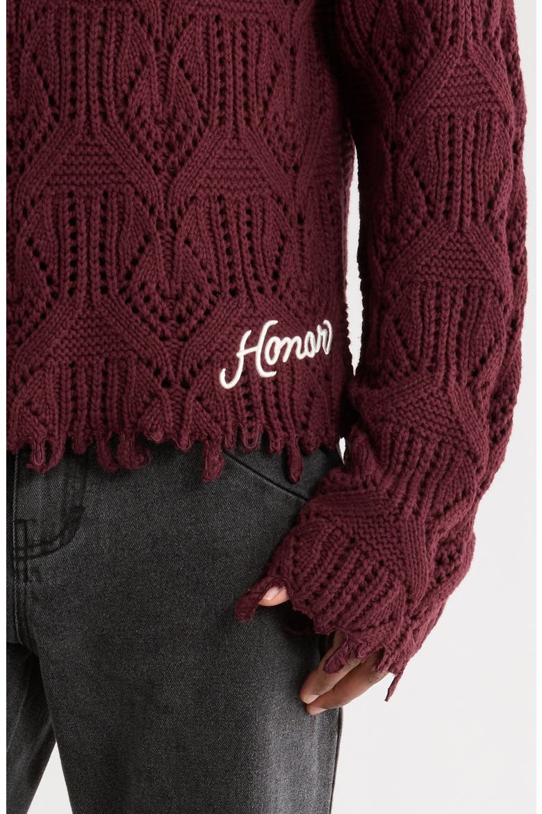 Open Stitch Cotton Crewneck Sweater, Alternate, color, BERRY