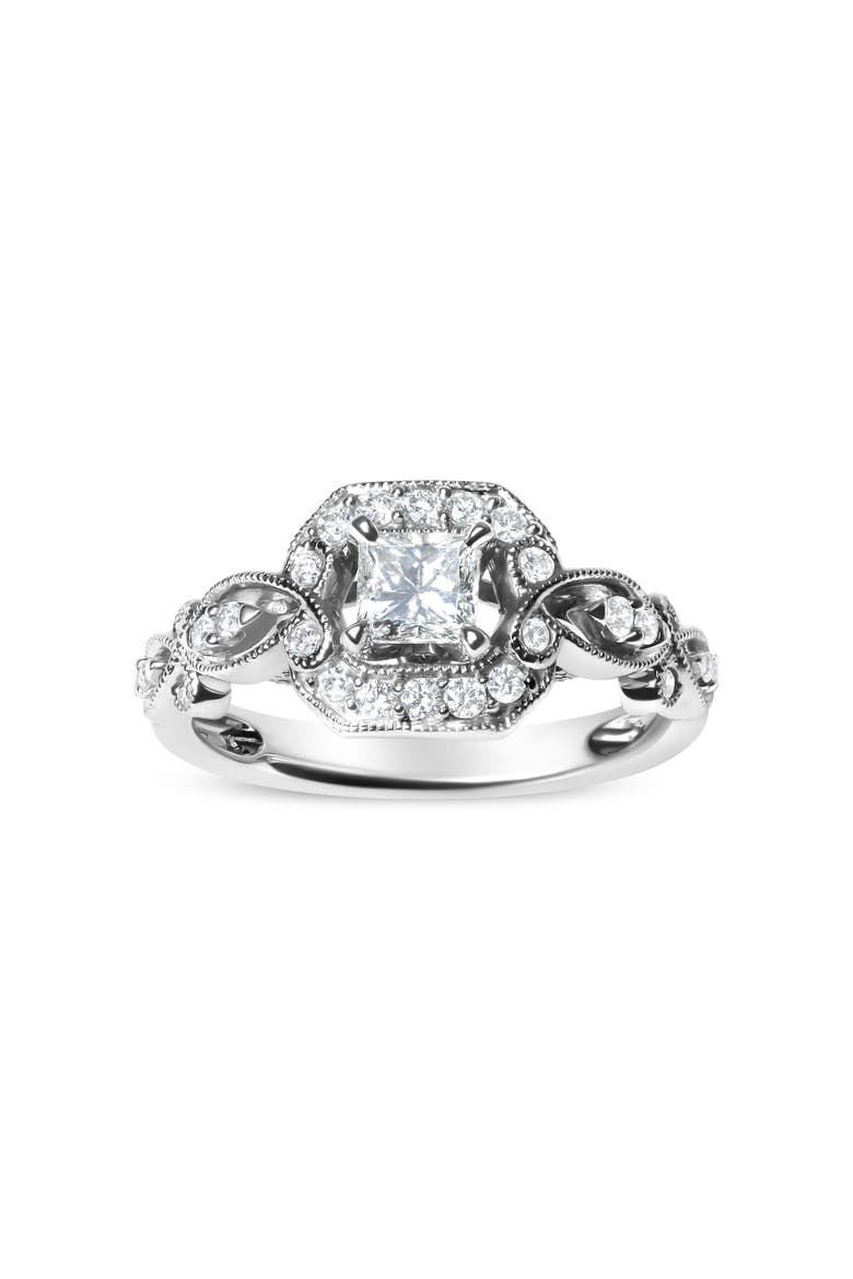 14K White Gold Diamond 3/4 Cttw Diamond Halo Style and Woven Shank Engagement Ring, Alternate, color, White