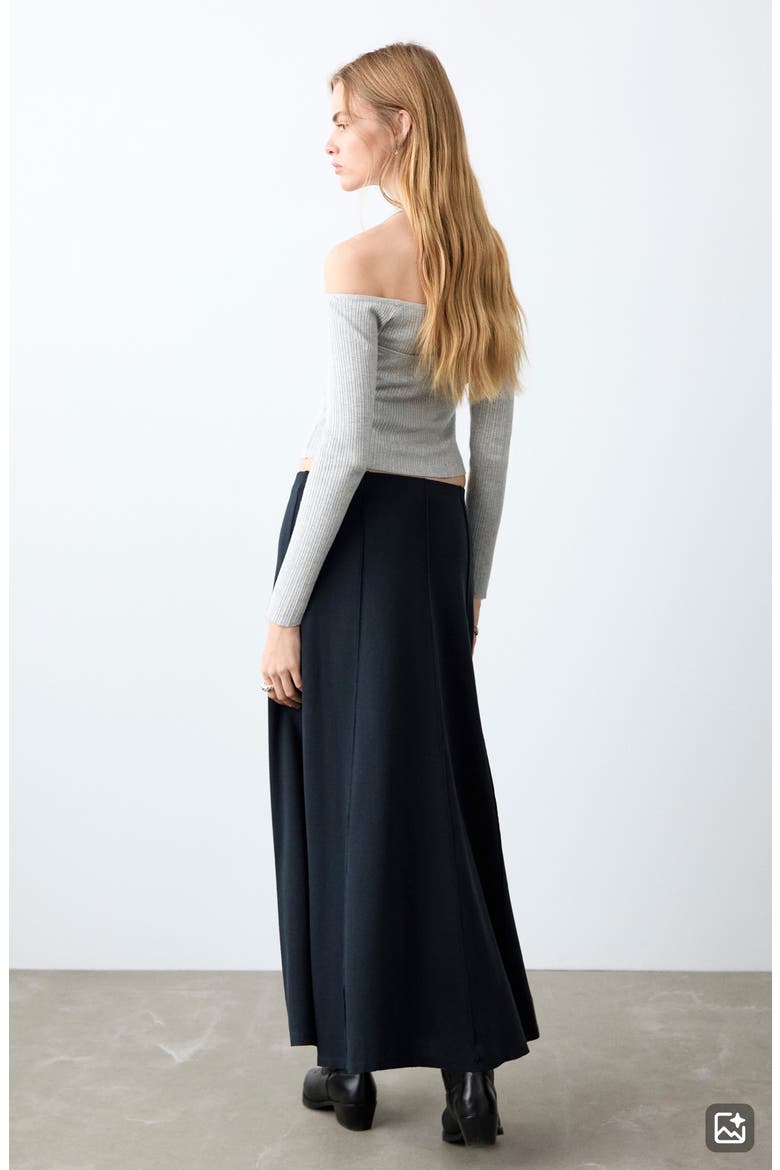 Seamed Cotton Skirt, Alternate, color, NAVY