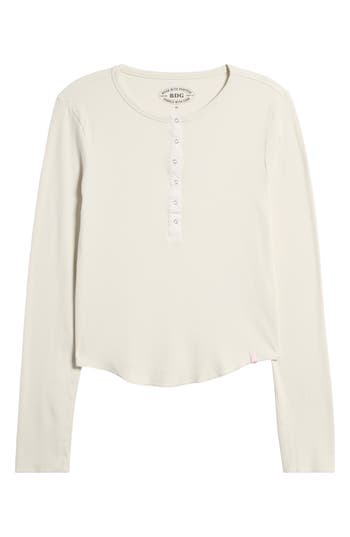 Bdg Urban Outfitters Drake Popper Cotton Henley In Neutral
