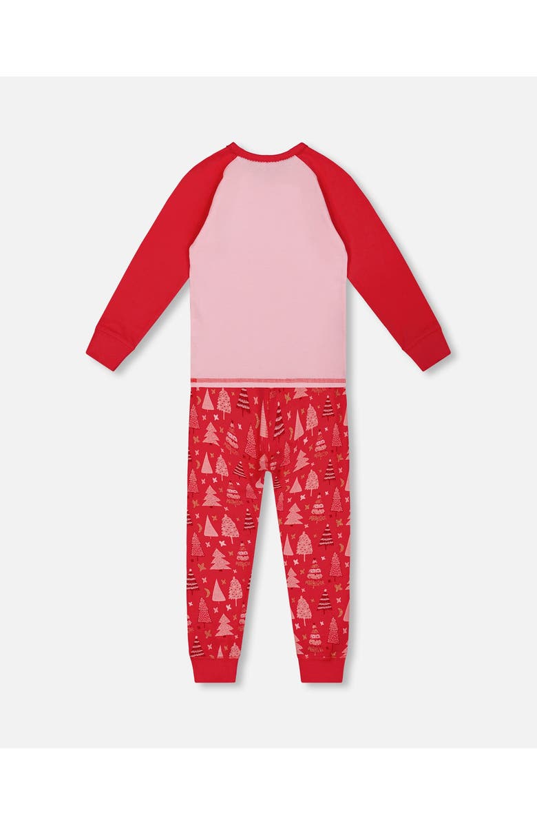 Deux par Deux Girl's Organic Cotton Two Piece Pajama Set Red Printed Christmas Tree, Alternate, color,