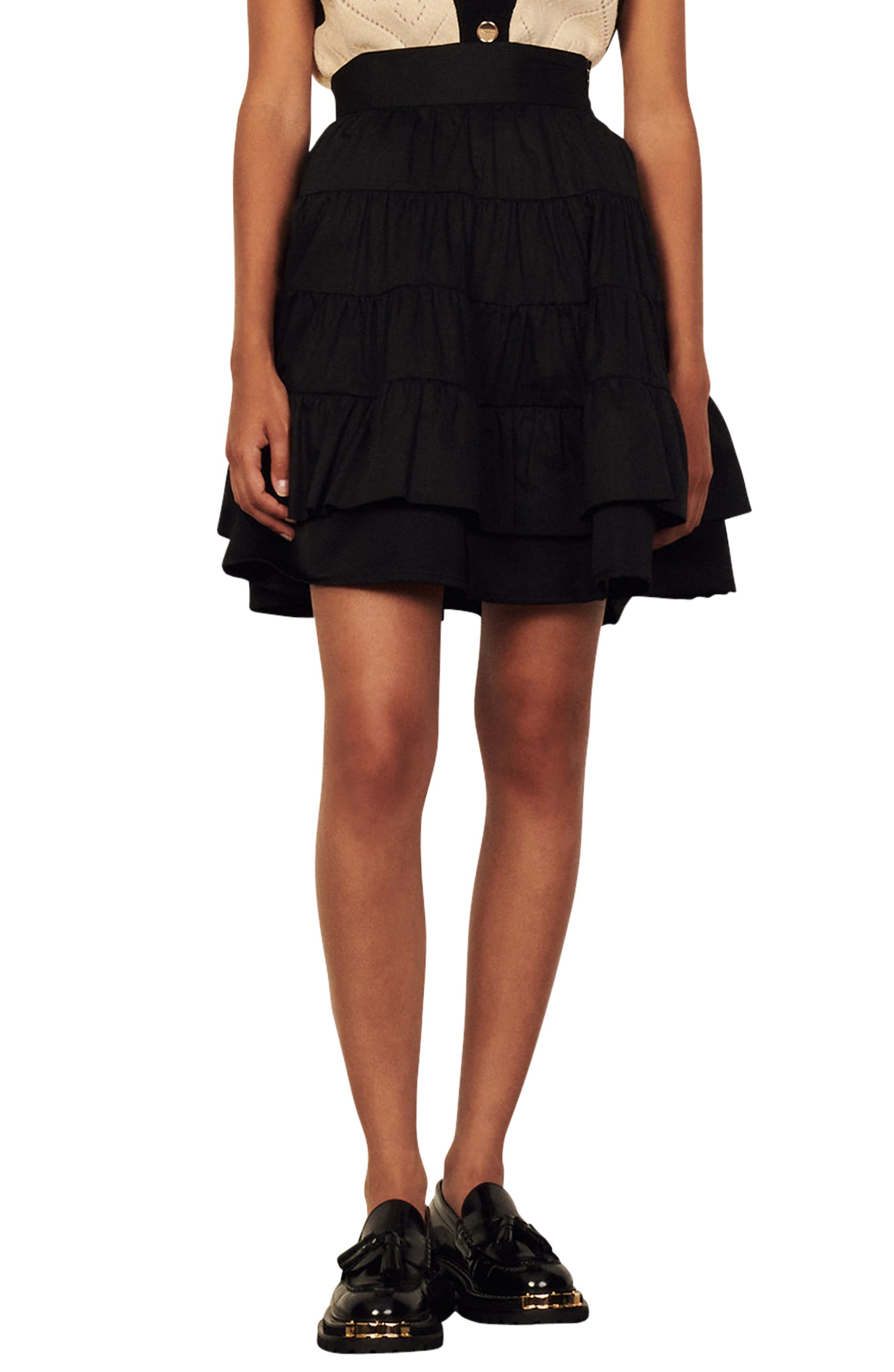 SANDRO Tiered Cotton Skirt