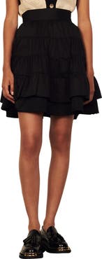 SANDRO Tiered Cotton Skirt