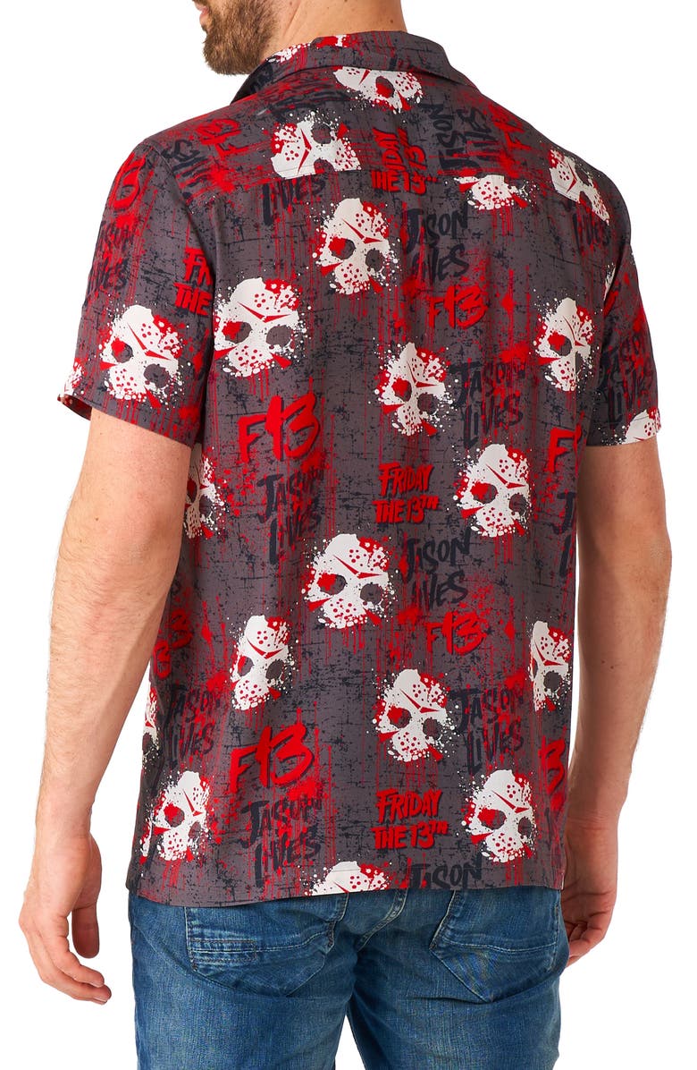 OppoSuits Friday the 13th Short Sleeve Button-Up Shirt, Alternate, color, Black