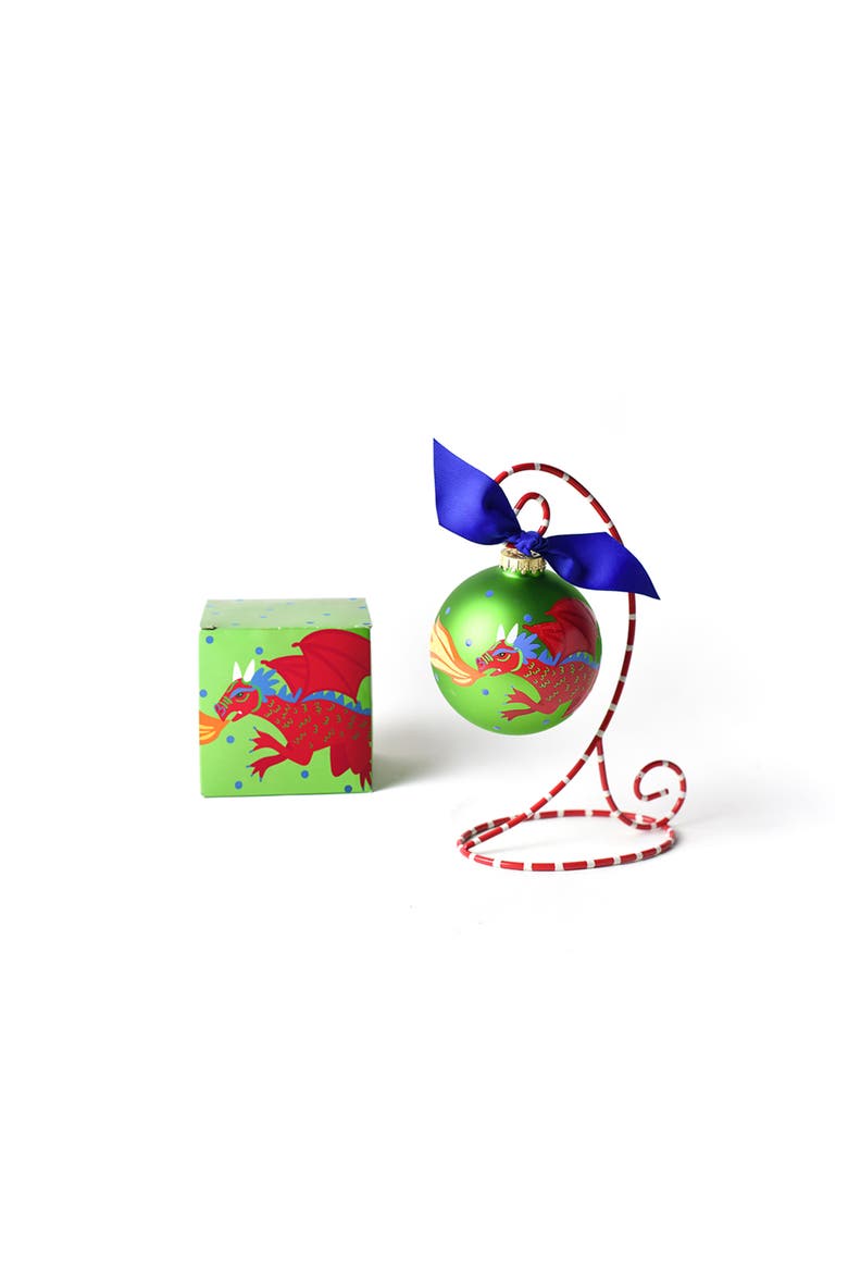Dragon Glass Ornament with Red and White Stand, Main, color, Green