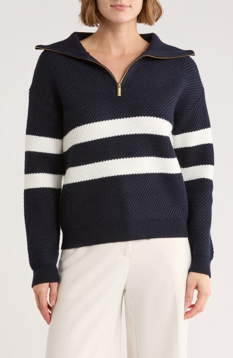 Stripe Quarter Zip Sweater