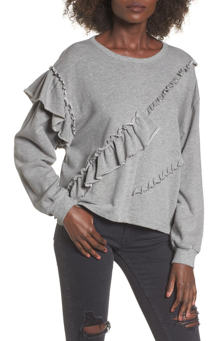 Elodie Asymmetric Ruffle Sweatshirt, Main, color, 