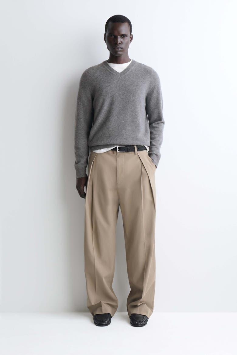 Pleated Cotton Relaxed-Fit Wide-Leg Pants, Main, color, BEIGE