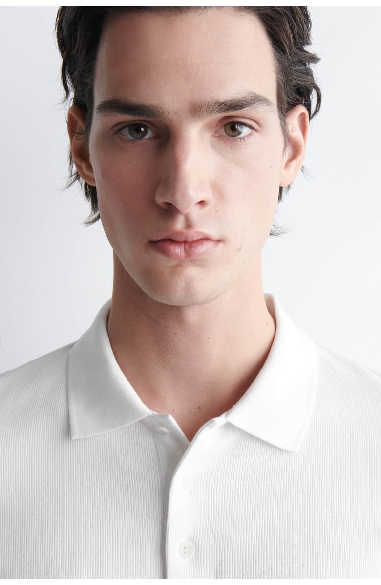 COS Slim Ribbed Cotton Polo Shirt, Alternate, color, White