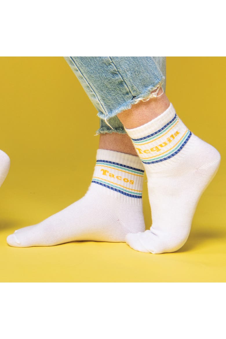 Tacos/Tequila Socks Cotton White, Alternate, color, White