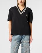 PHILIPP PLEIN Man Fit V-Neck T-Shirt Crystals Women