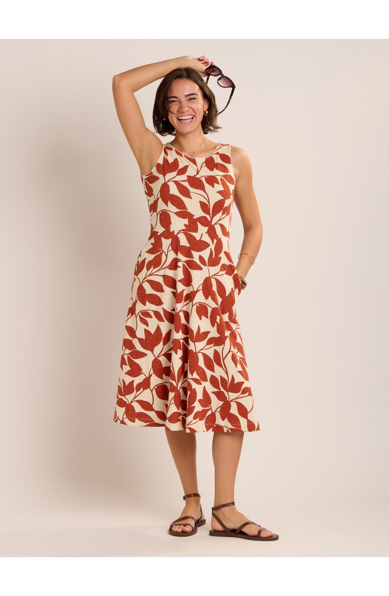Brakeburn Adla Trailing Leaf Print Midi Dress, Main, color, Brown