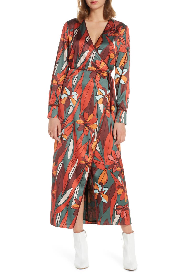 Floral Wrap Maxi Dress, Main, color, RED COMBO