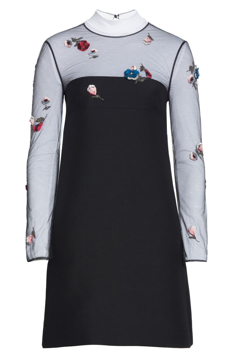 Valentino Embellished Mesh Long Sleeve Wool & Silk Dress, Alternate, color, 