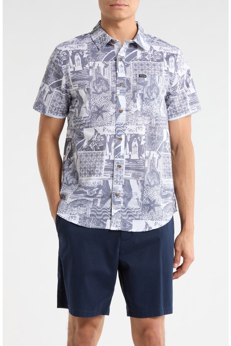 Charter Short Sleeve Stretch Cotton Blend Button-Up Shirt, Main, color, NAVY/ WHITE COLLAGE