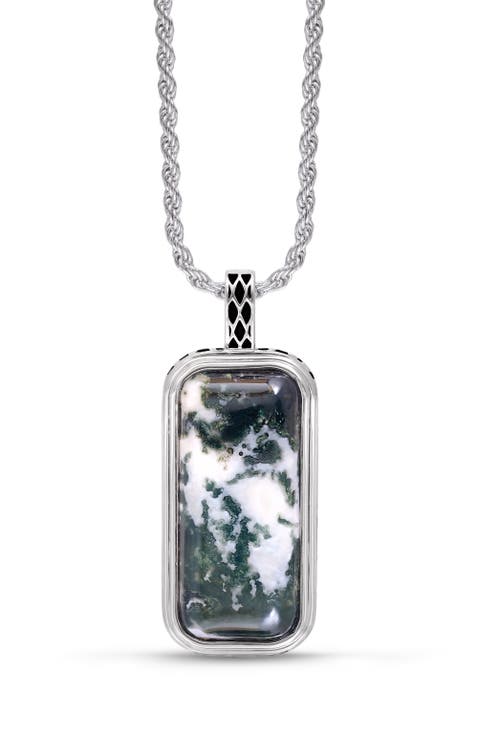 Tree Agate Sterling Silver Men Tag Necklace