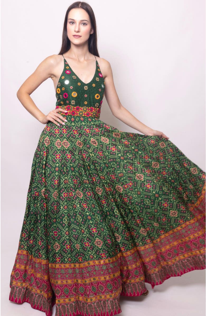 RAAS Denica Embroidered Open Back Dress, Main, color, Green